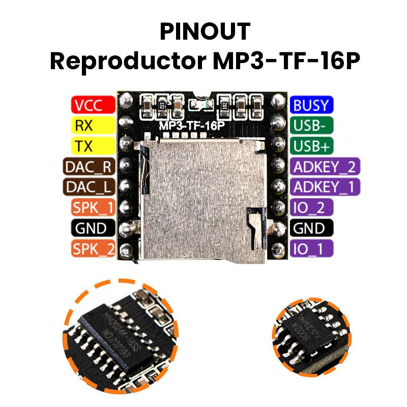 MODULOS Y SENSORES : Mini Modulo MP3 con Micro SD Card para Arduino